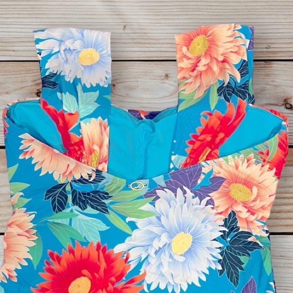 Jantzen Cascade Blue Resume To Bloom Capsleeve One Piece - Picture 9 of 16